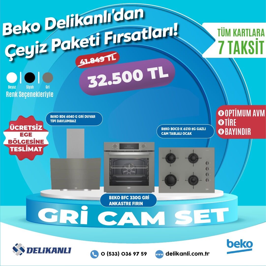 BEKO GRİ CAM ANKASTRE SET