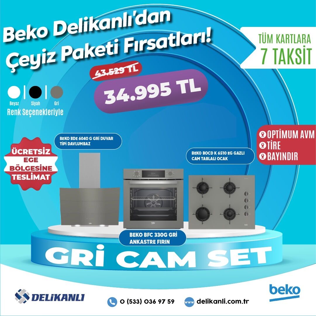 BEKO GRİ CAM ANKASTRE SET