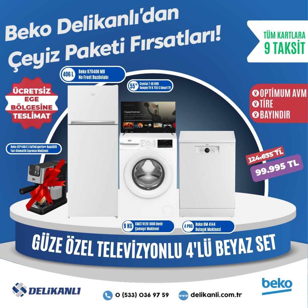 Beko Güze  Özel Televizyonlu 4'lü Beyaz Çeyiz Seti