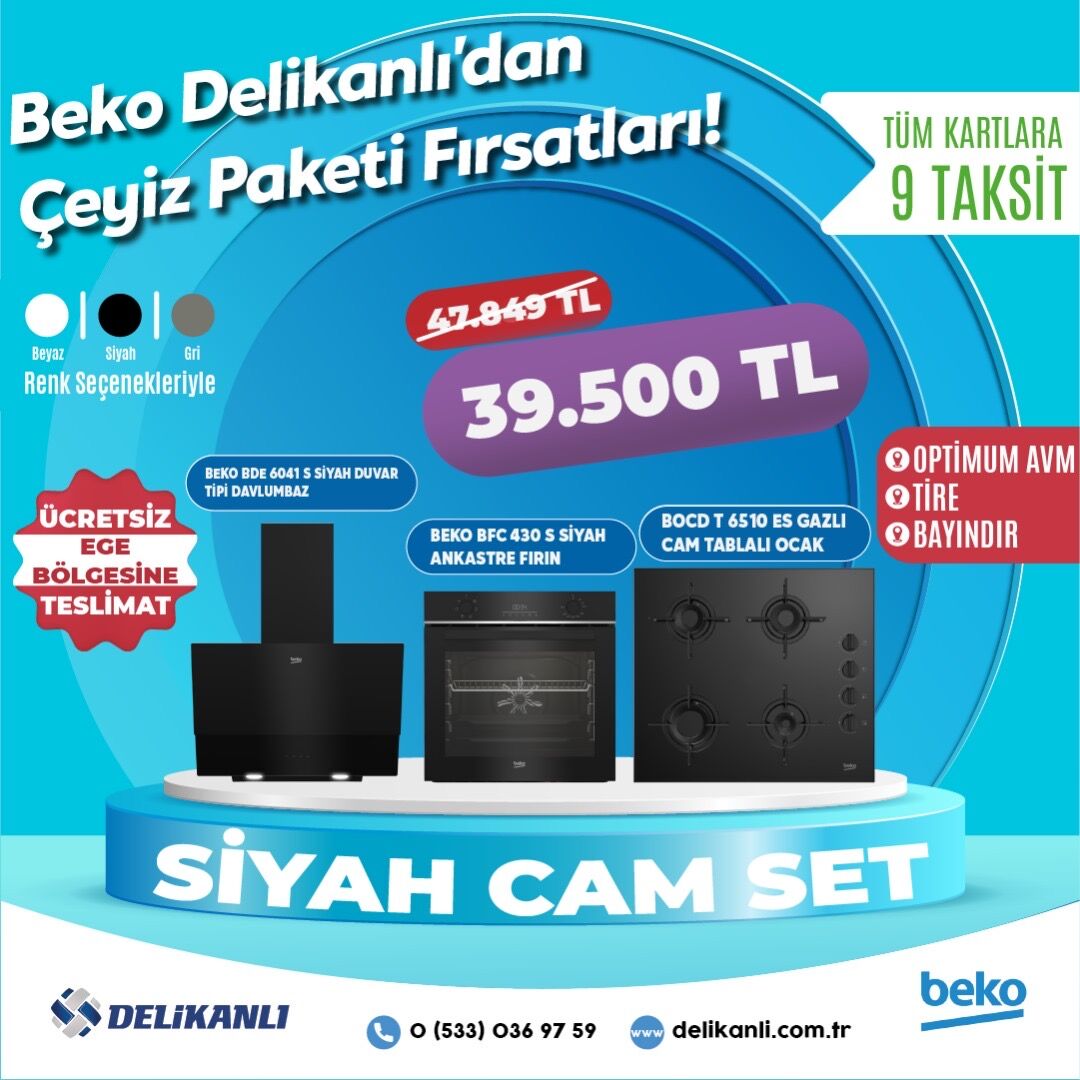 BEKO SİYAH ANKASTRE CAM SET