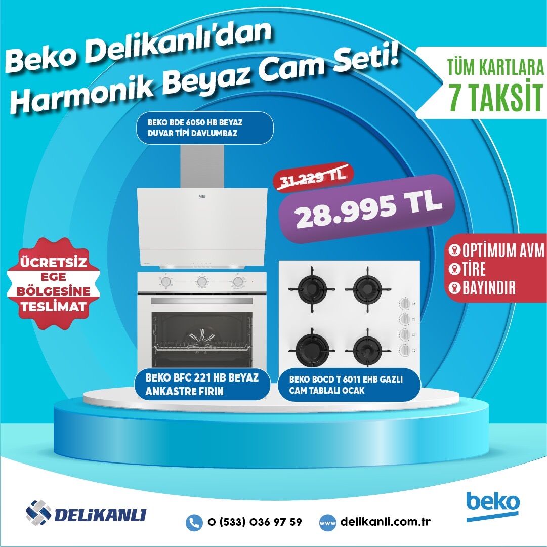 Beko HARMONİK BEYAZ CAM ANKASTRE SET