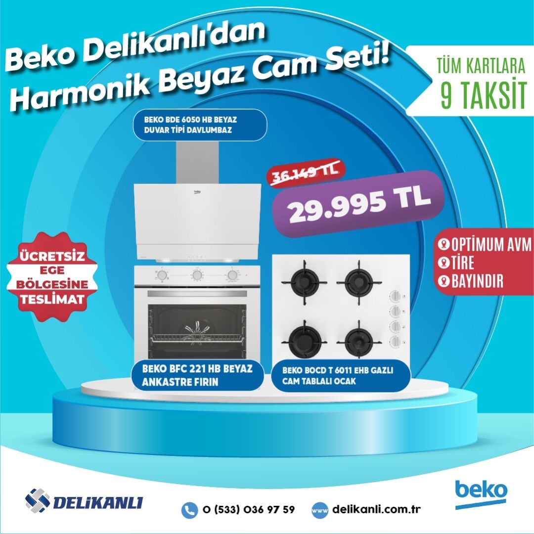 Beko HARMONİK BEYAZ CAM ANKASTRE SET