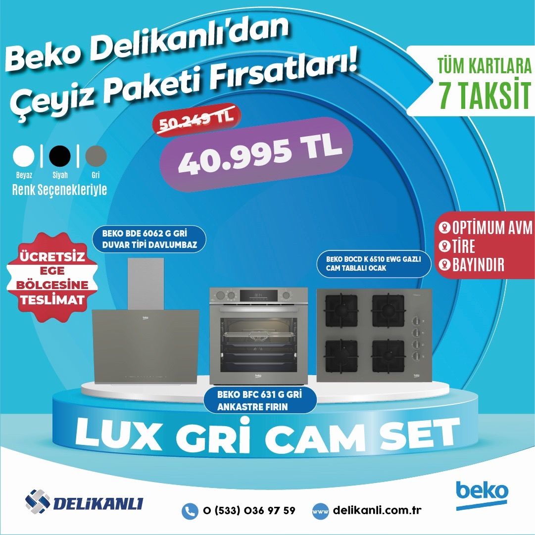 Beko Lüx Gri Ankastre Cam Set