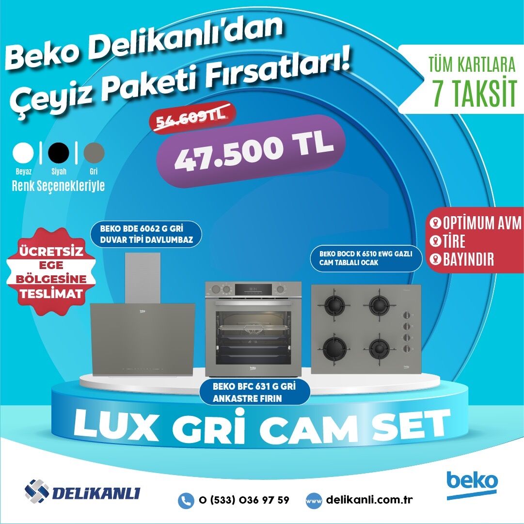 Beko Lüx Gri Ankastre Cam Set