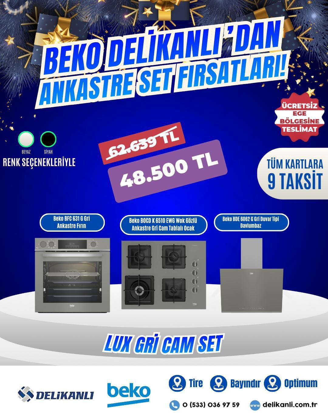 Beko Lüx Gri Ankastre Cam Set