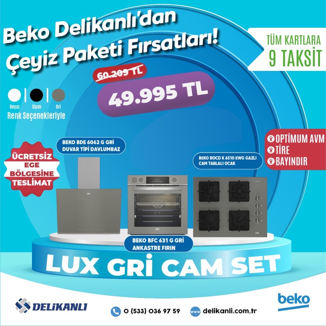 Beko Lüx Gri Ankastre Cam Set