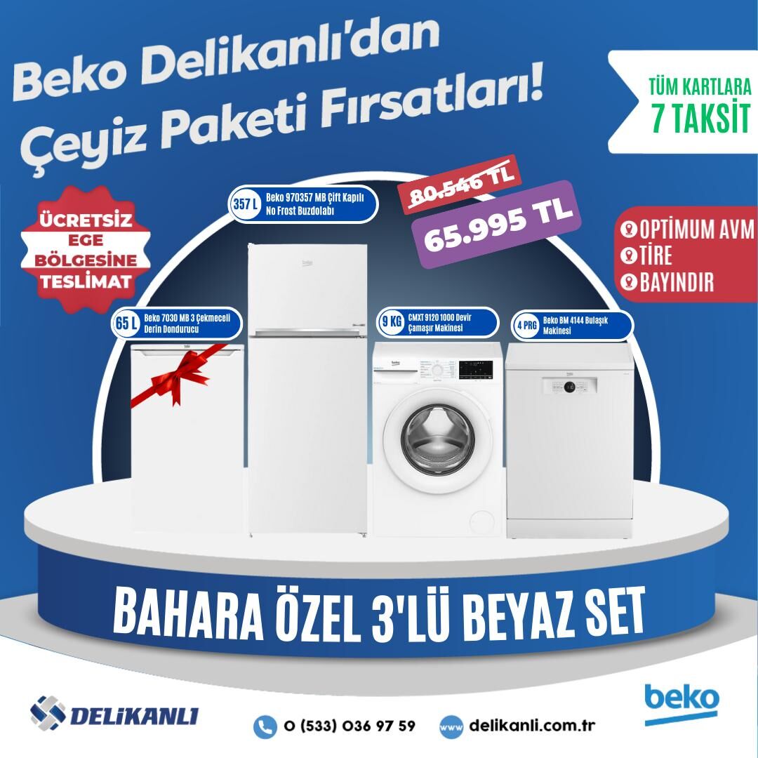 Beko Bahara Özel 3'lü Beyaz  Çeyiz Seti