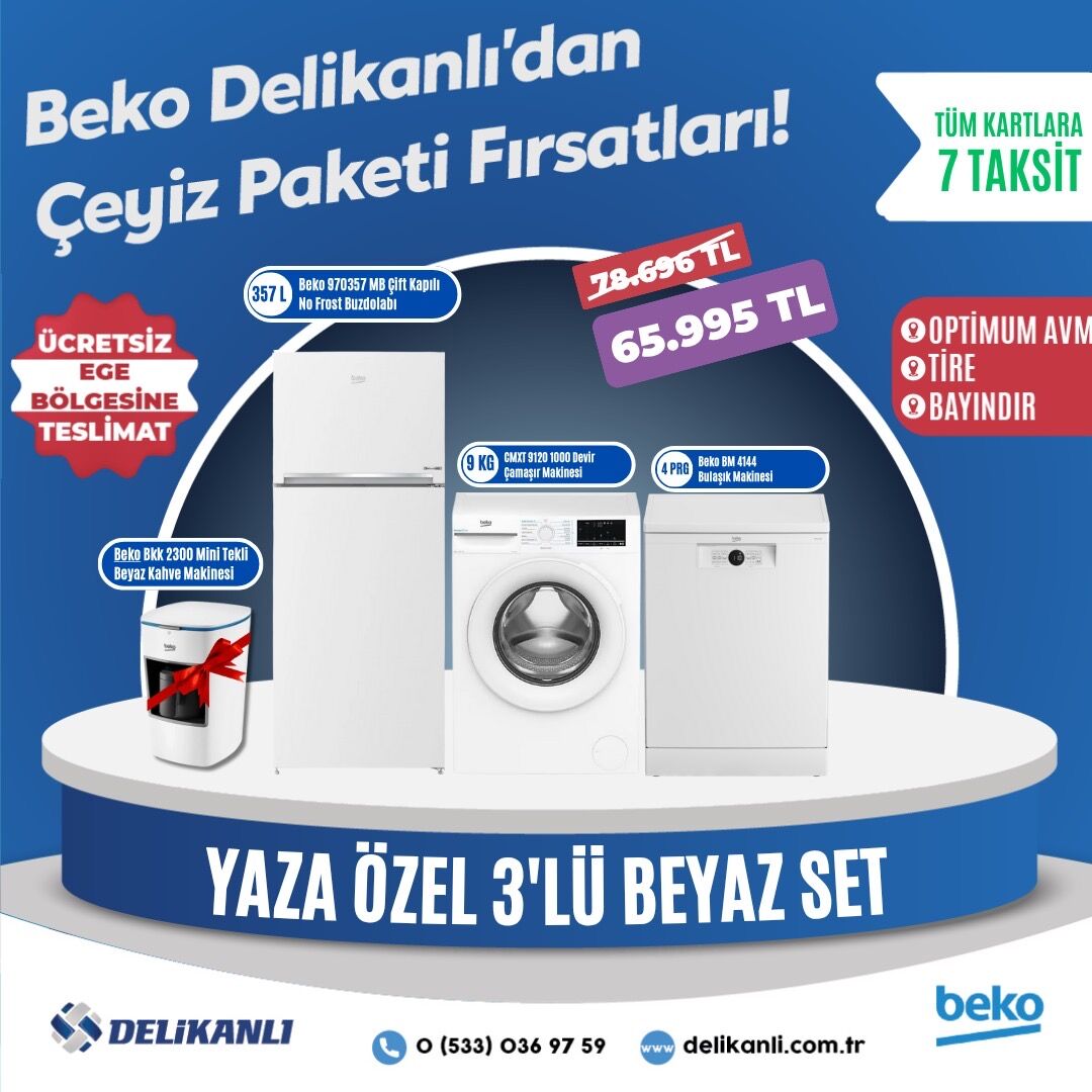 Beko Yaza Özel 3'lü Beyaz  Çeyiz Seti