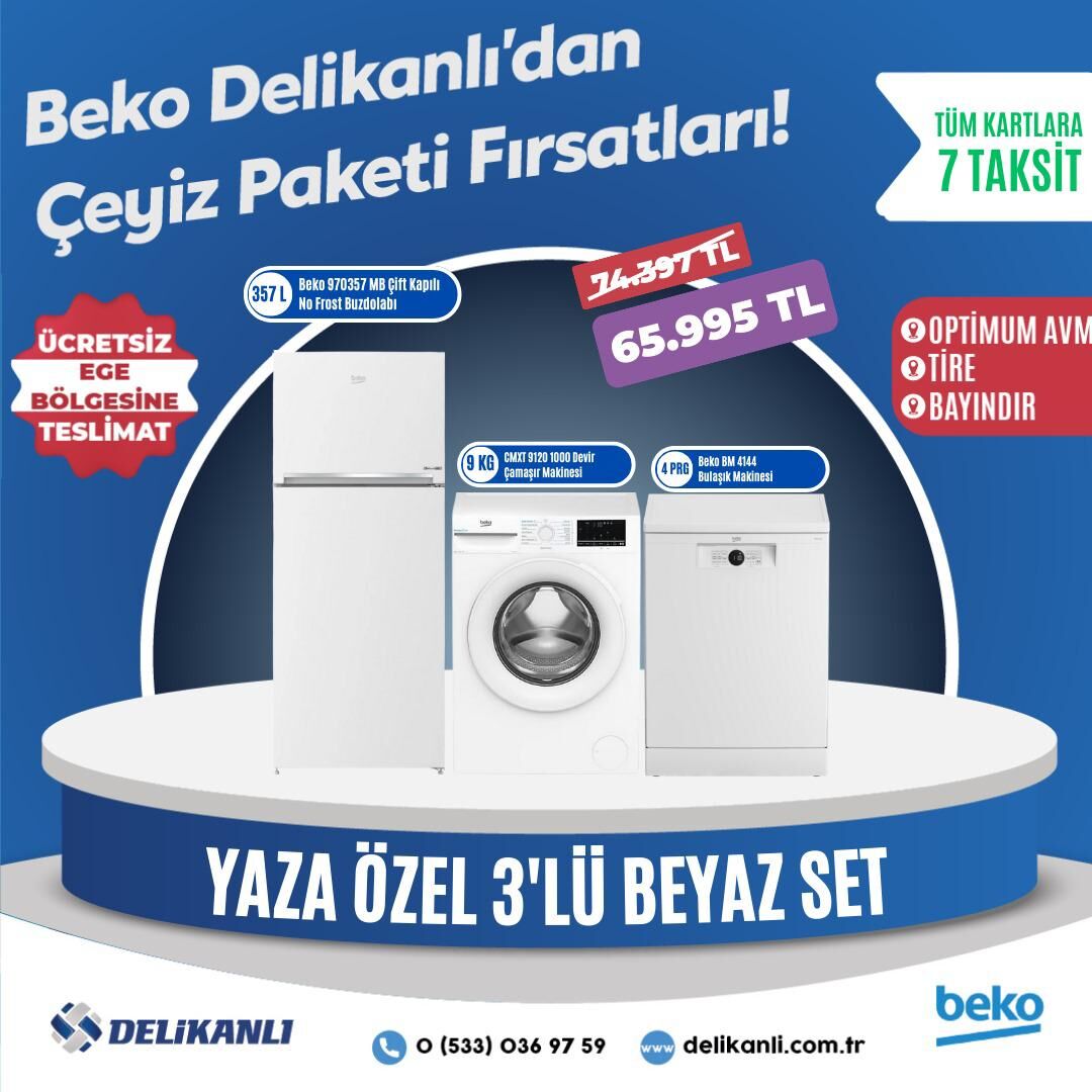 Beko Yaza Özel 3'lü Beyaz  Çeyiz Seti