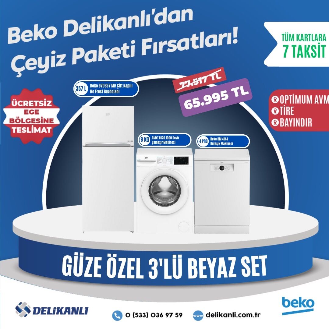 Beko Güze Özel 3'lü Beyaz  Çeyiz Seti