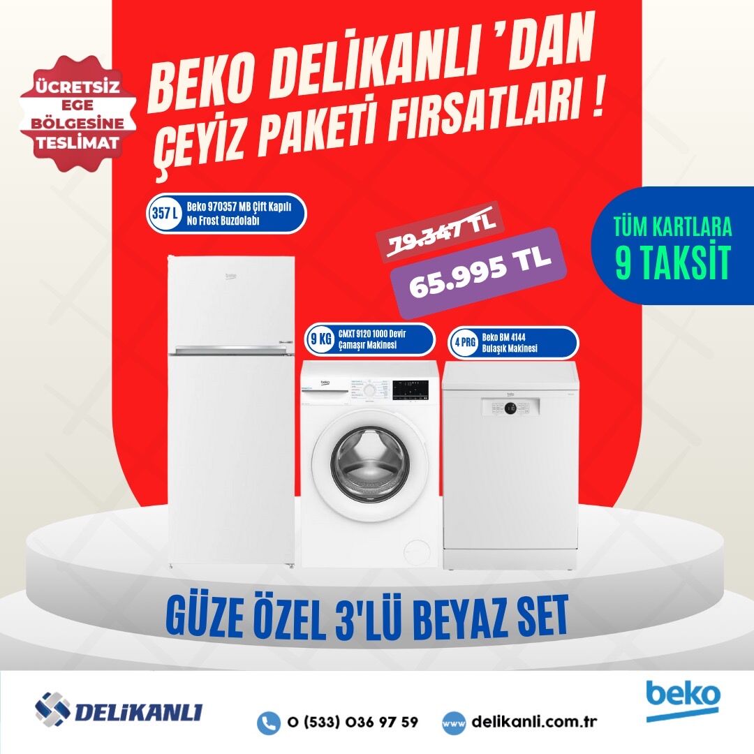 Beko Güze Özel 3'lü Beyaz  Çeyiz Seti