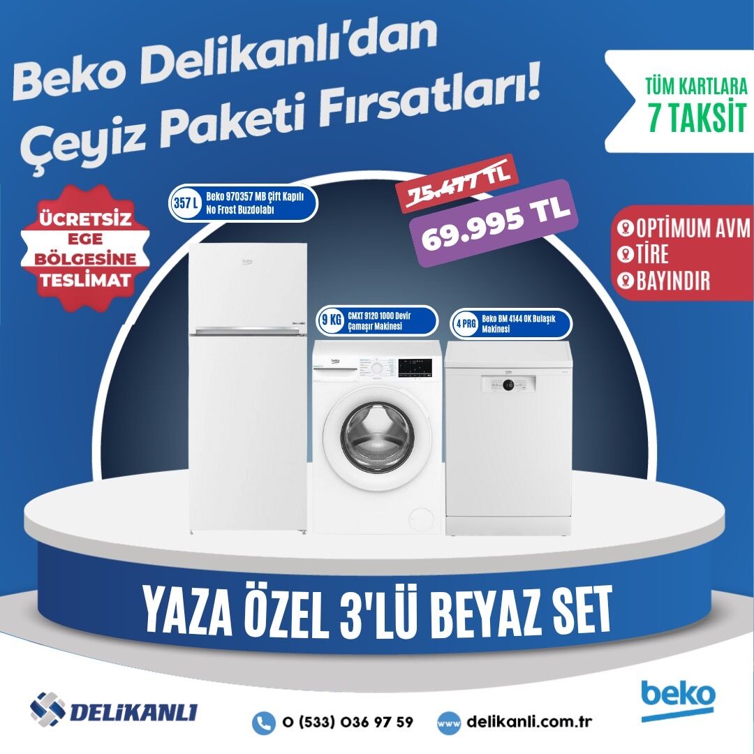 Beko Yaza Özel 3'lü Beyaz  Çeyiz Seti