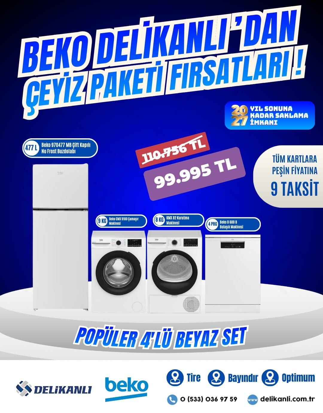 Beko Popüler 4'Lü Beyaz  Çeyiz seti