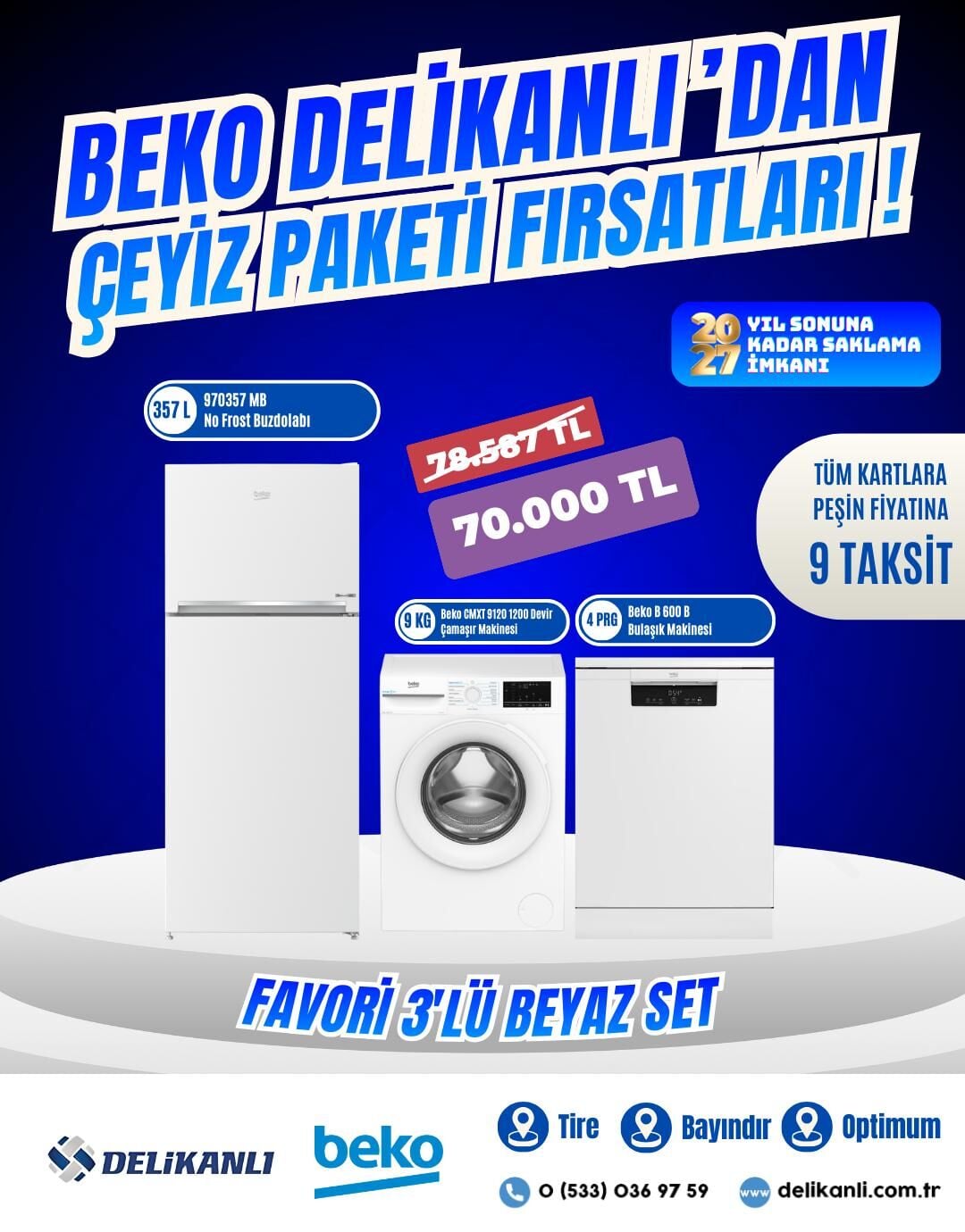 Beko Favori  3'lü Beyaz Çeyiz Seti