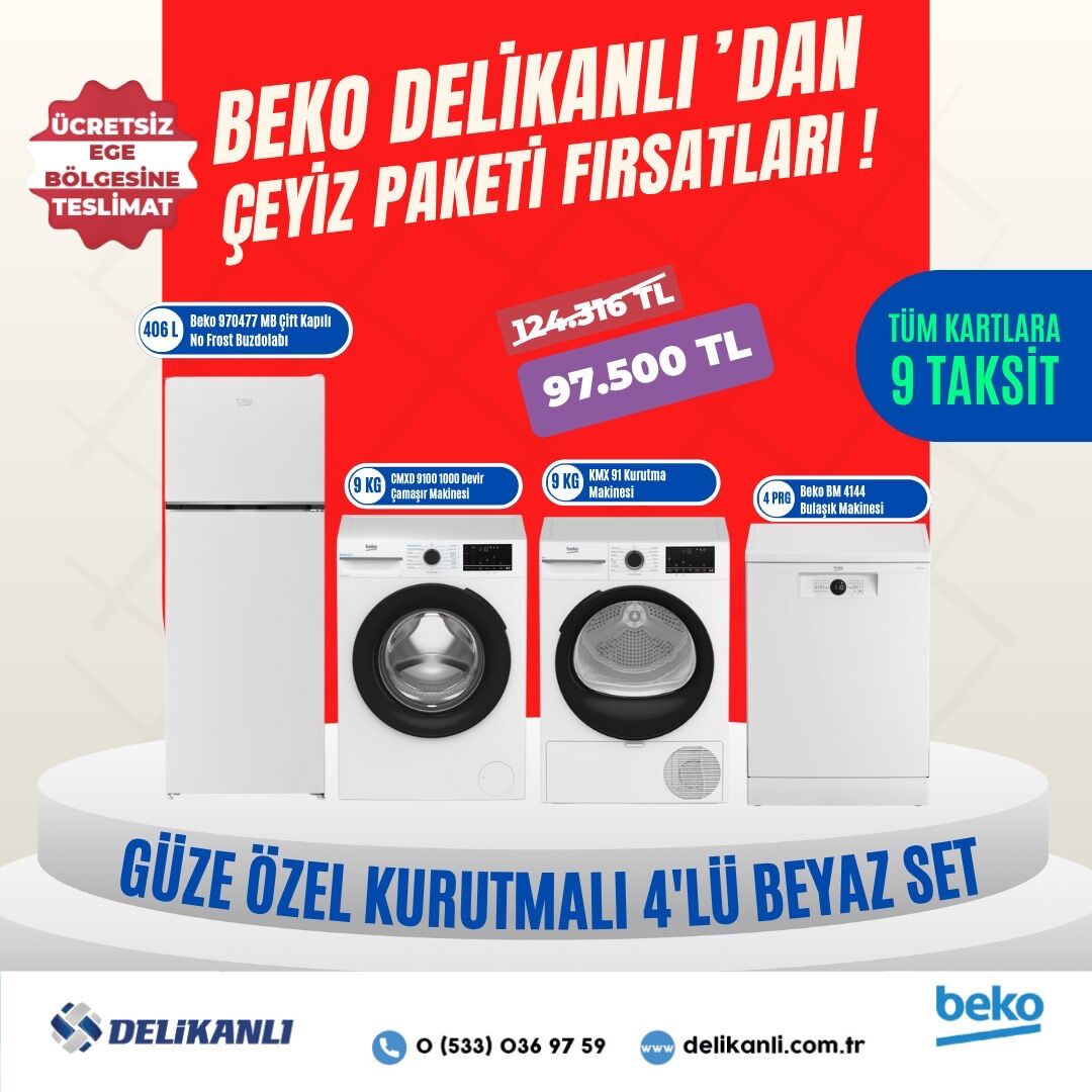 Beko Güze  Özel Kurutmalı 4'lü Beyaz Çeyiz Seti