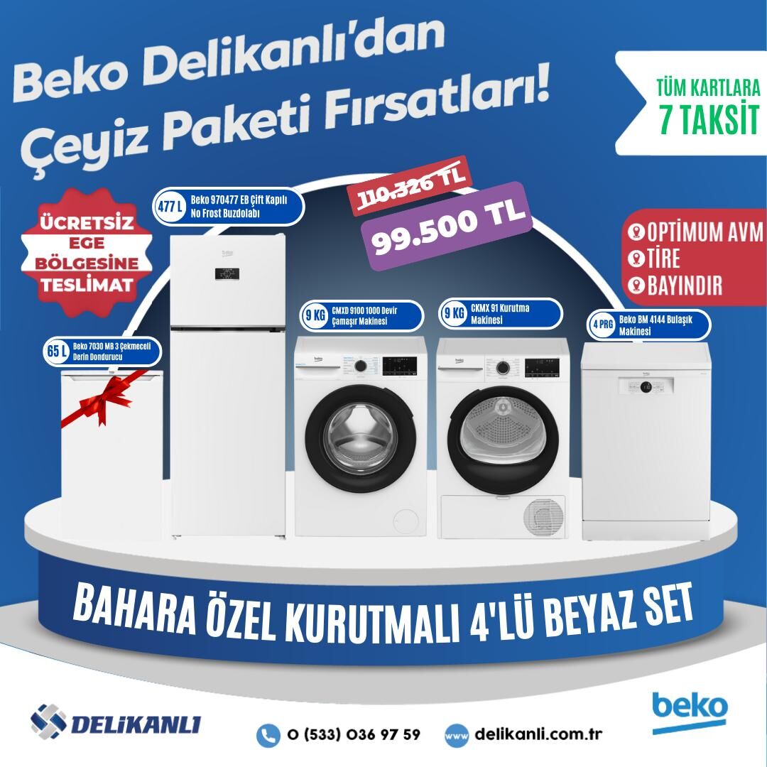 Beko Bahara  Özel Kurutmalı 4'lü Beyaz Çeyiz Seti
