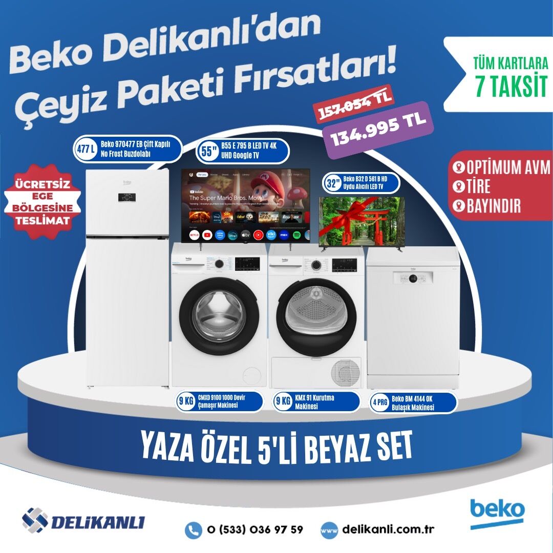 Beko Yaza Özel  5'li Beyaz Çeyiz Seti