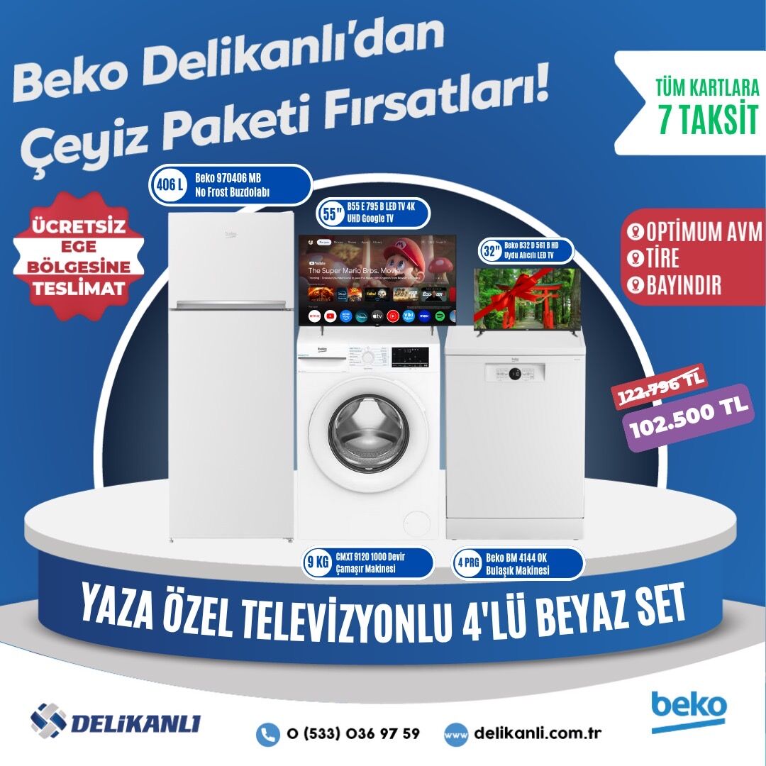 Beko Yaza  Özel Televizyonlu 4'lü Beyaz Çeyiz Seti
