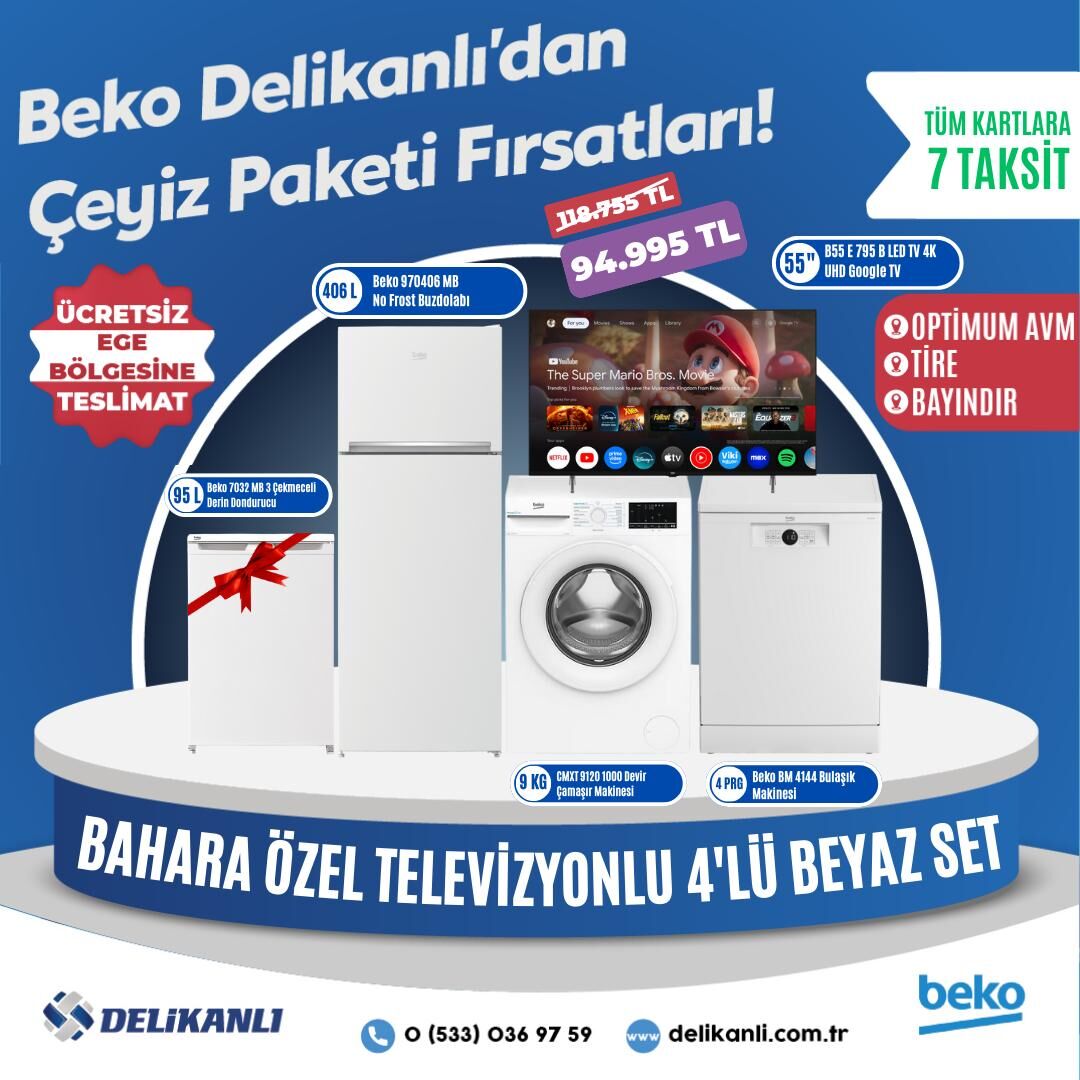 Beko Bahara  Özel Televizyonlu 4'lü Beyaz Çeyiz Seti